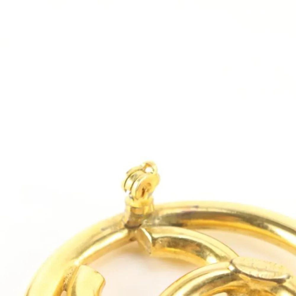 Chanel 93P 24k Gold Plate CC Logo Circle Brooch Pin 31ck824s
